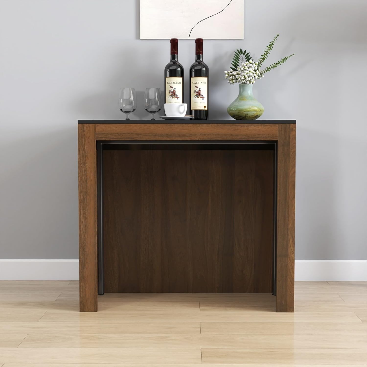 KEIKI 23.62”-118”L Extendable Foldable Dining Room Table with Storage Cabinet & Outlet, 1-10 People Wood Modern Rectangle Expandable Furniture for Kitchen Living Meeting Room, 6 Length Options