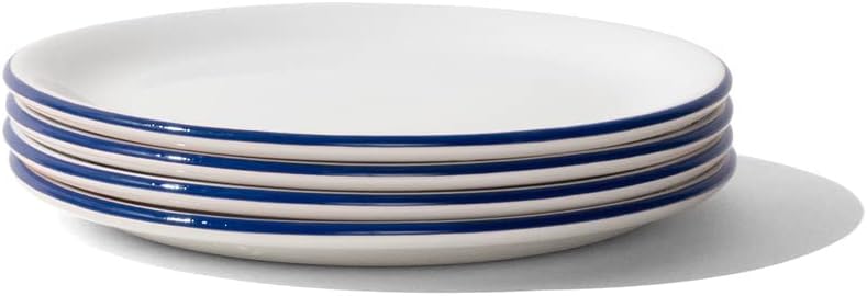 Made In Cookware - Set of 4 - Bread and Butter Plates - White With Black Rim - Porcelain - Crafted in England