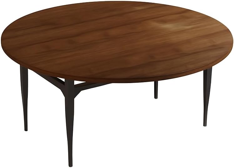 Expandable Folding Dining Table Set, 55-Inch Round to Square Table with 6 Upholstered Chairs, Metal Frame, for Dining Room or Apartment (Round Table + 6 Brown Chairs)