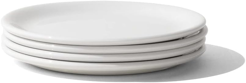 Made In Cookware - Set of 4 - Bread and Butter Plates - White With Black Rim - Porcelain - Crafted in England