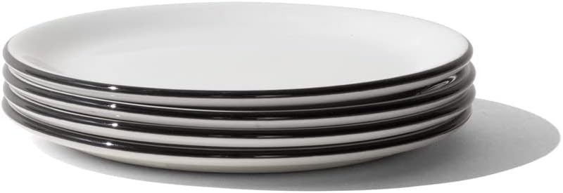 Made In Cookware - Set of 4 - Bread and Butter Plates - White With Black Rim - Porcelain - Crafted in England