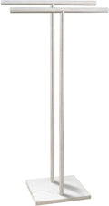 40 Inch Standing Towel Rack Double-T Shape Tall Bath Towel Sheet Holder with Marble Design Base for Bathroom Floor Next to Tub or Shower 2 Tier Towel Holder Stand Stainless Steel Brushed Nickel