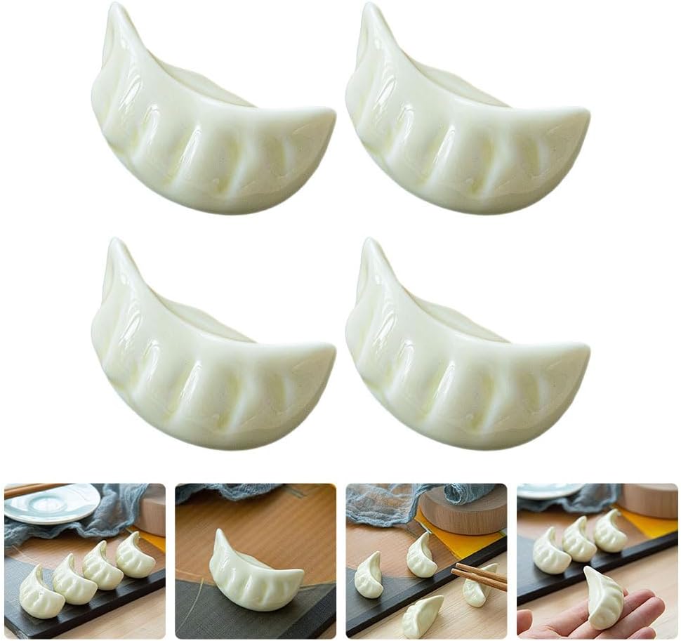 Hemoton 12 Pcs Ceramic Dumplings Shape Chopsticks Rest, Dinner Spoon Stand Knife Fork Holder for Home Restaurant Kitchen Home Décor Chopsticks (White)