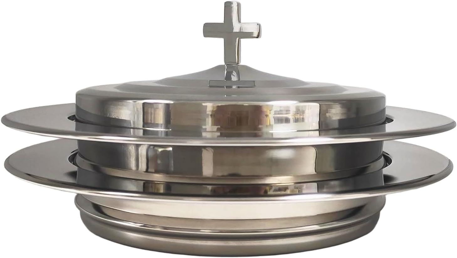 Polished Steel Communion Bread Plate Set with 1 Cover for Churches, Stackable Bread Tray Plates with Lid