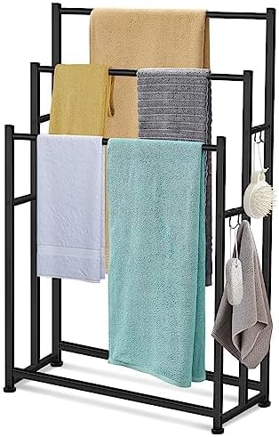 47.6 Inch Tall Free Standing Towel Racks 3 Tier Pool Towel Rack Outdoor Oversized Floor Bath Towel Drying Valet Holder Blanket Quilt Rack Stand for Bathroom Bedroom Beach Hot Tub Gym Pool Area Outside