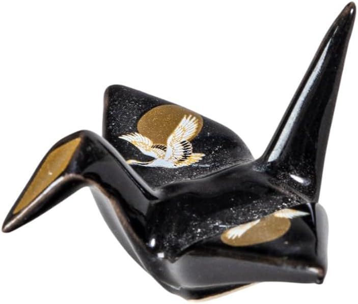 Urban Tokyo Set of 12 Origami Crane Design Porcelain Chopstick Rests Holder, Wedding Favor, Decorative Ornament, Home Table Chopsticks Arrangement Decor (Moon Crane Black)