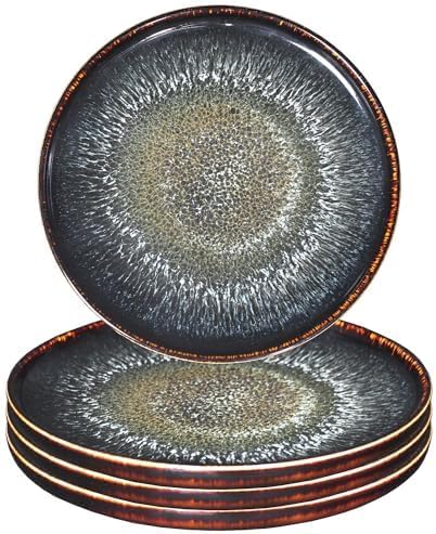 Appetizer plate Porcelain Dinner Plates Set of 4,for Main Dish,Steak,Bread,Risotto,Pasta,Salad - Microwave,Oven and Dishwasher Safe,Scratch Resistant durable,9.84 Inch Black