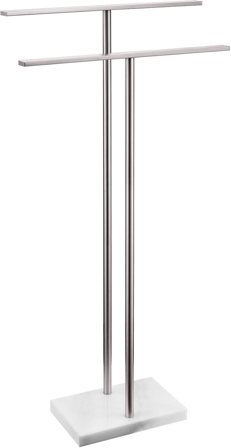 Free Standing Towel Racks Matte Black 2-Tier Towel Holder for Bathroom Floor Stand with Heavy Marble Base Thicken Steady Design Stainless Steel AN7001MB