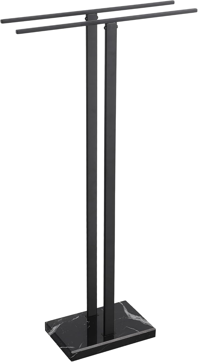 KES Standing Towel Rack with Marble Base, 2-Tier Towel Stand for Bathroom Floor, Upgrade Steady Design, T-Shaped Towel Drying Rack Gold, SUS304 Stainless Steel, Brushed Gold Finish, BTH217-BZ