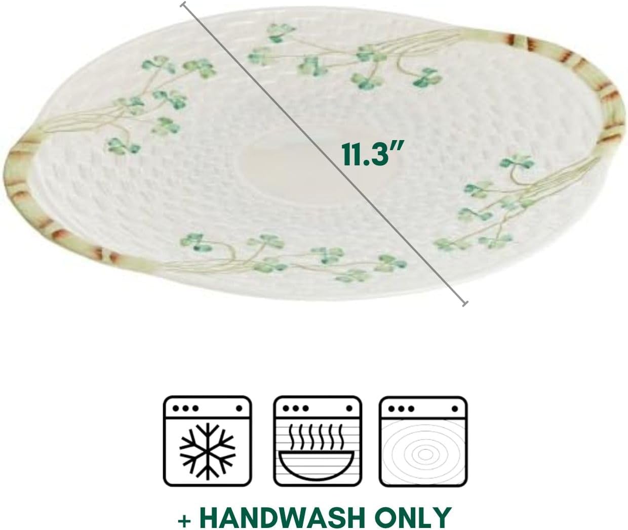 Belleek Classic Shamrock 11" Bread Plate - Handmade Porcelain Ceramic Serving Platter with Handles - White Decorative Serving Tray - Oven Safe Serving Dish, Tray for Kitchen Counter