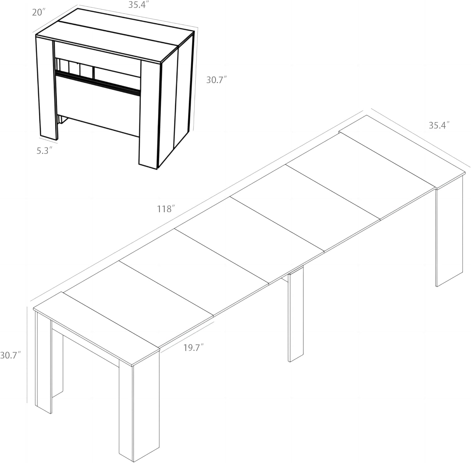 DMAITH 20"-118" Extendable Dining Table for 2-12 People, Modern Modular Extension Table, Space-Saving Extra Long Folding Dining Table, Multifunctional Conference Meeting Table, Oak