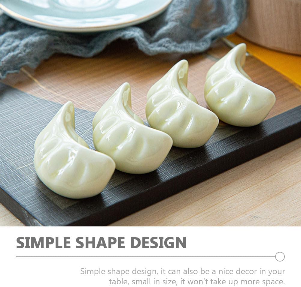 Hemoton 12 Pcs Ceramic Dumplings Shape Chopsticks Rest, Dinner Spoon Stand Knife Fork Holder for Home Restaurant Kitchen Home Décor Chopsticks (White)