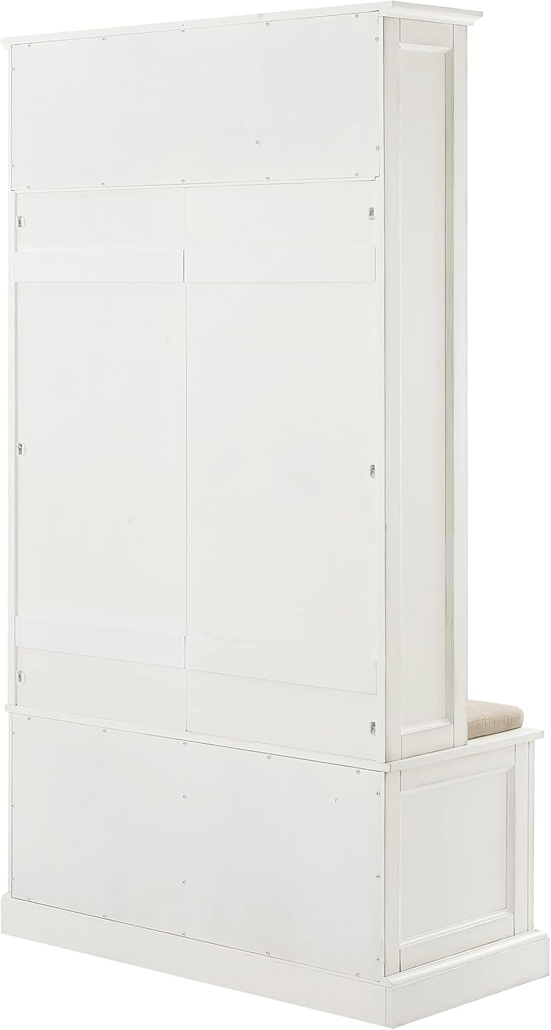 Crosley Furniture Holbrook Hall Tree with Shoe Rack Bench and Coat Hooks for Hanging Storage, Distressed White