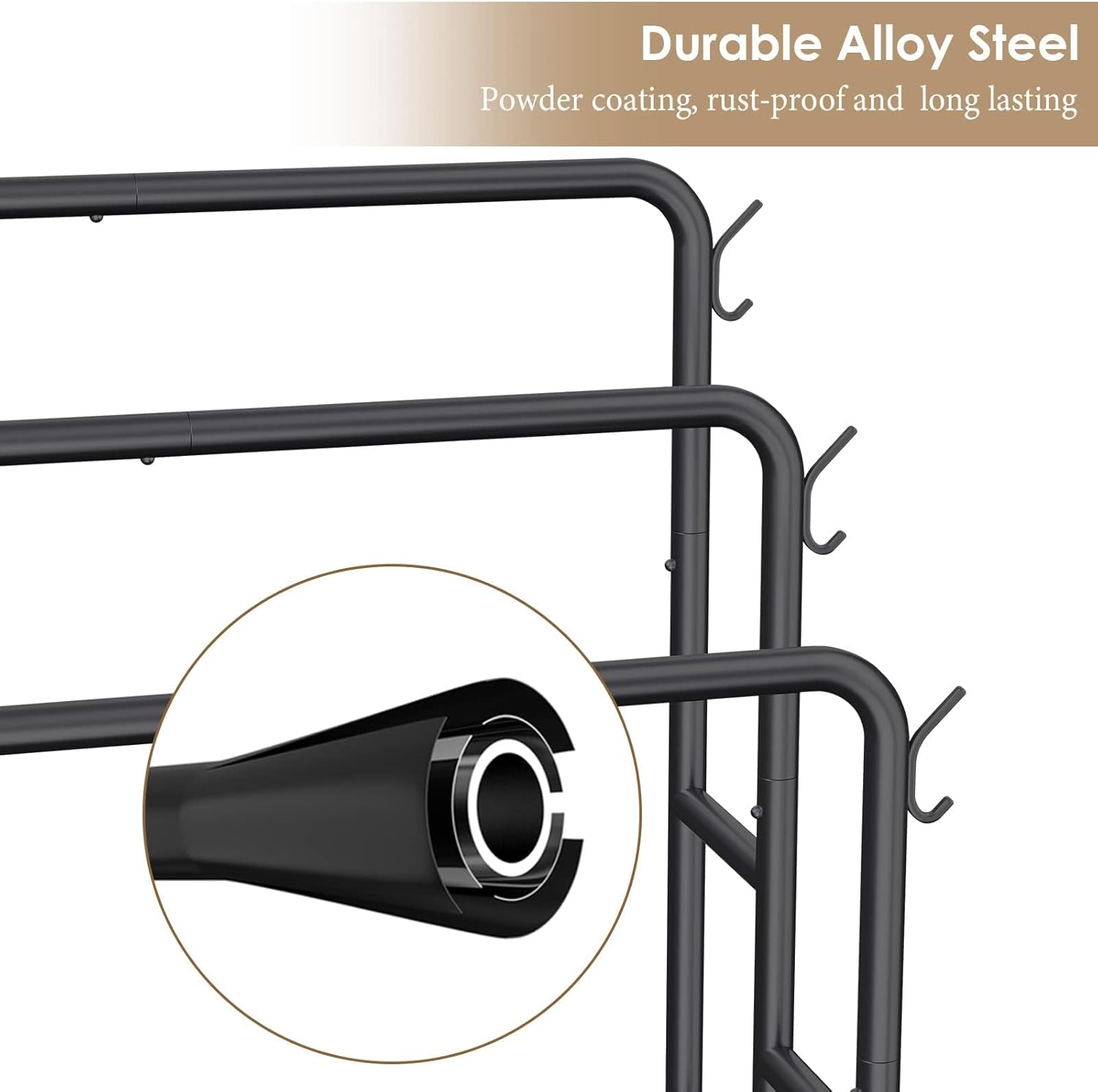 Kayfia 40" Tall Standing Towel Racks, 3 Tier Towel Stand Blanket Rack with 2 Removable Storage Baskets & 6 Hooks, Indoor Outdoor Freestanding Towel Racks for Bathroom Bedroom Organizer