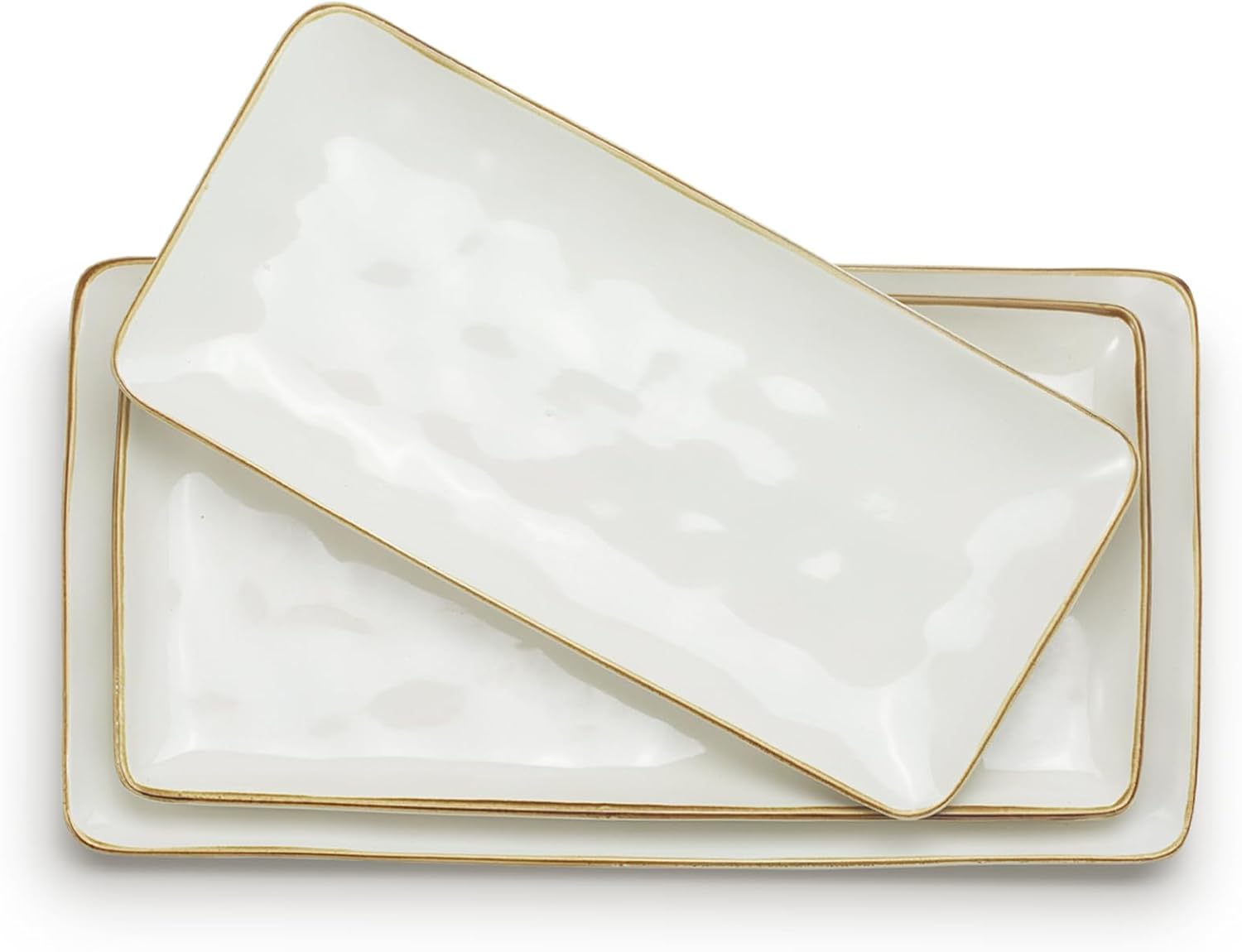 famiware Serving Platter, Rectangular 15.67/14.1/12.6inch Serving Dishes for Entertaining, Microwave Dishwasher Safe, Stoneware Serving Trays for Party, Turkey, Cheese, Ocean Series, Cappuccino White