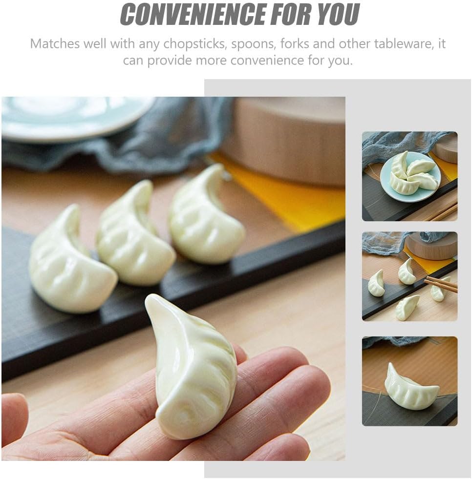 Hemoton 12 Pcs Ceramic Dumplings Shape Chopsticks Rest, Dinner Spoon Stand Knife Fork Holder for Home Restaurant Kitchen Home Décor Chopsticks (White)