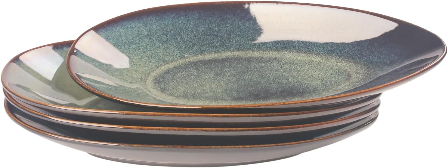Ceramic Dinner Plates Set of 4, for Bread, Pasta, Salad, sushi - Microwave, Oven and Dishwasher Safe, Scratch Resistant durable Black reactive glaze