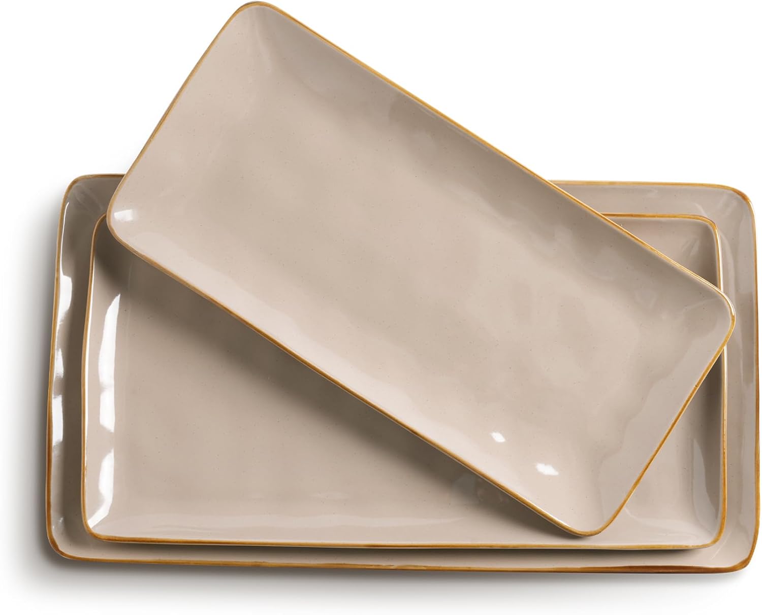 famiware Serving Platter, Rectangular 15.67/14.1/12.6inch Serving Dishes for Entertaining, Microwave Dishwasher Safe, Stoneware Serving Trays for Party, Turkey, Cheese, Ocean Series, Cappuccino White