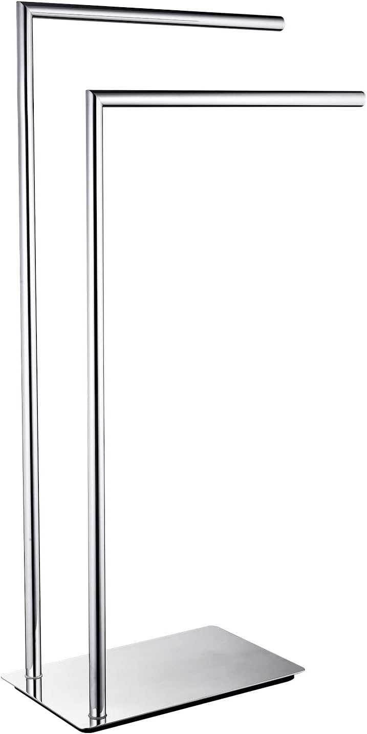 Freestanding Towel Rack for Bathroom Bath Towel Holder Standing on Floor Double Towel Bar Brass Chrome