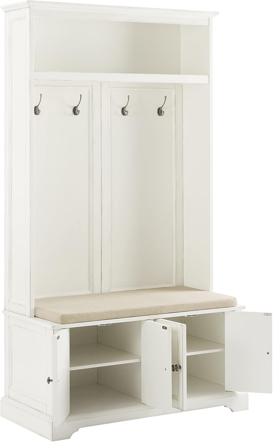 Crosley Furniture Holbrook Hall Tree with Shoe Rack Bench and Coat Hooks for Hanging Storage, Distressed White