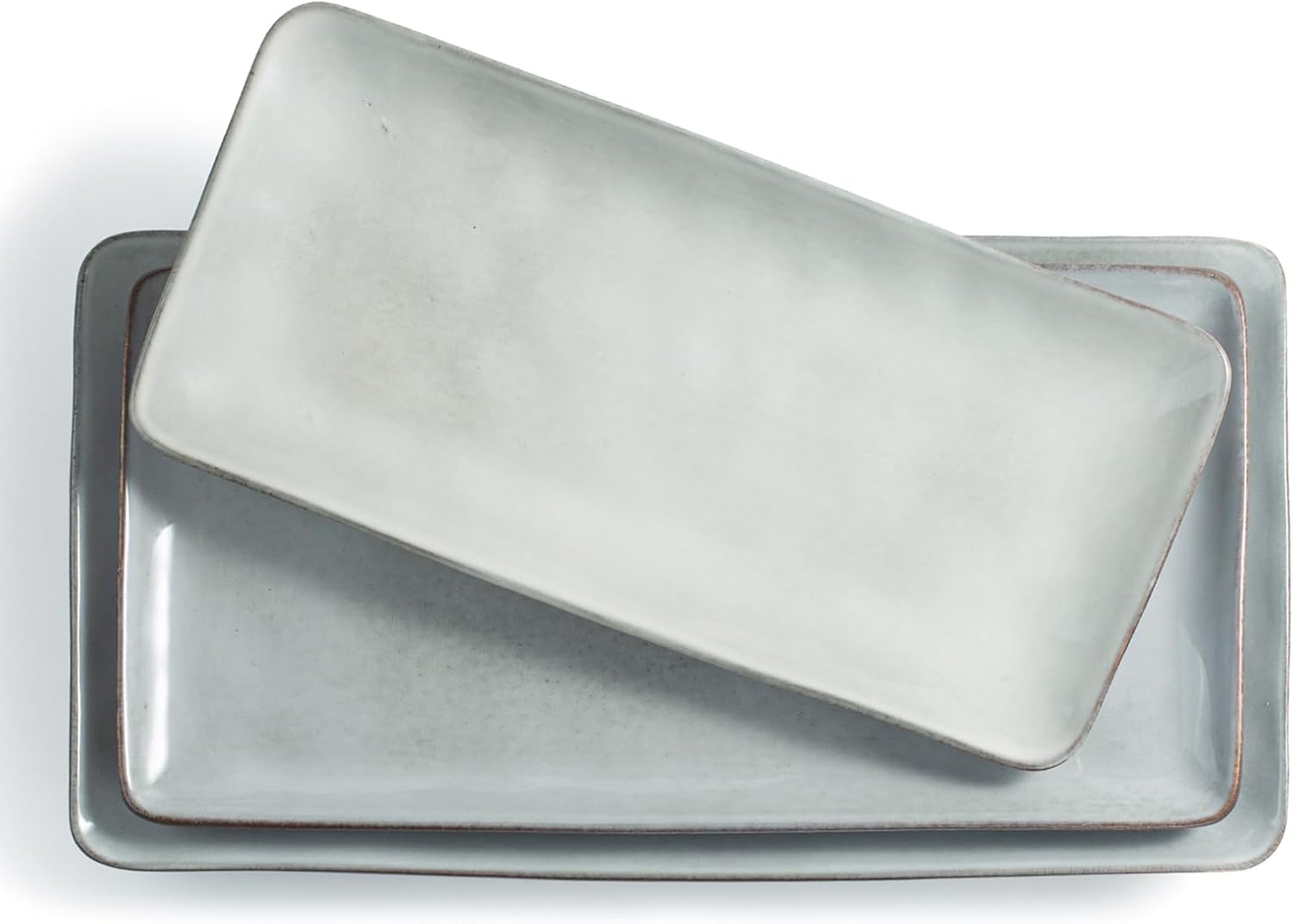 famiware Serving Platter, Rectangular 15.67/14.1/12.6inch Serving Dishes for Entertaining, Microwave Dishwasher Safe, Stoneware Serving Trays for Party, Turkey, Cheese, Ocean Series, Cappuccino White