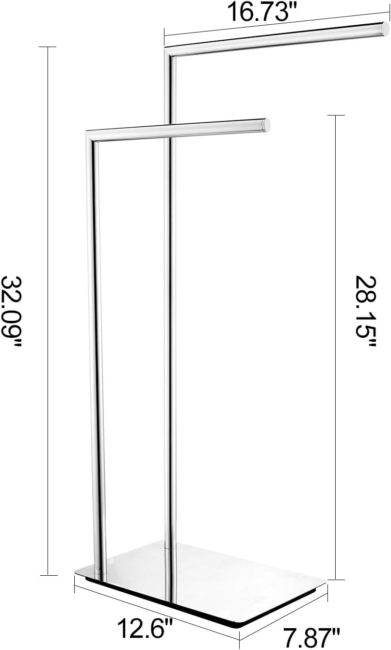 Freestanding Towel Rack for Bathroom Bath Towel Holder Standing on Floor Double Towel Bar Brass Chrome