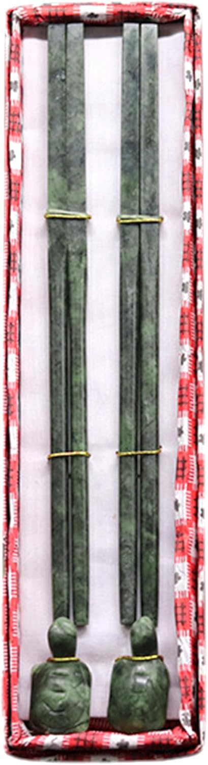 Natural Jade Chopsticks Reusable: Decorative Jade Stone Turtle Chopstick Holder, Green Chinese Chopsticks Set, Dishwasher safe