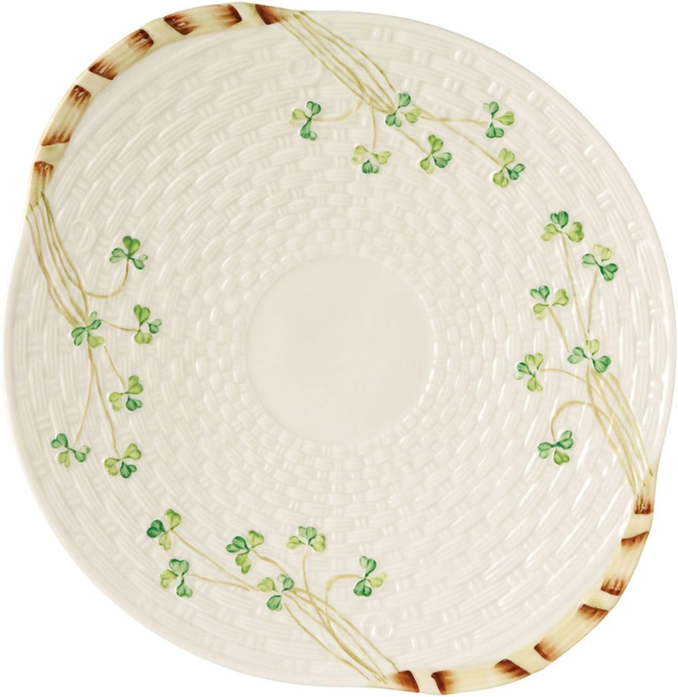 Belleek Classic Shamrock 11" Bread Plate - Handmade Porcelain Ceramic Serving Platter with Handles - White Decorative Serving Tray - Oven Safe Serving Dish, Tray for Kitchen Counter