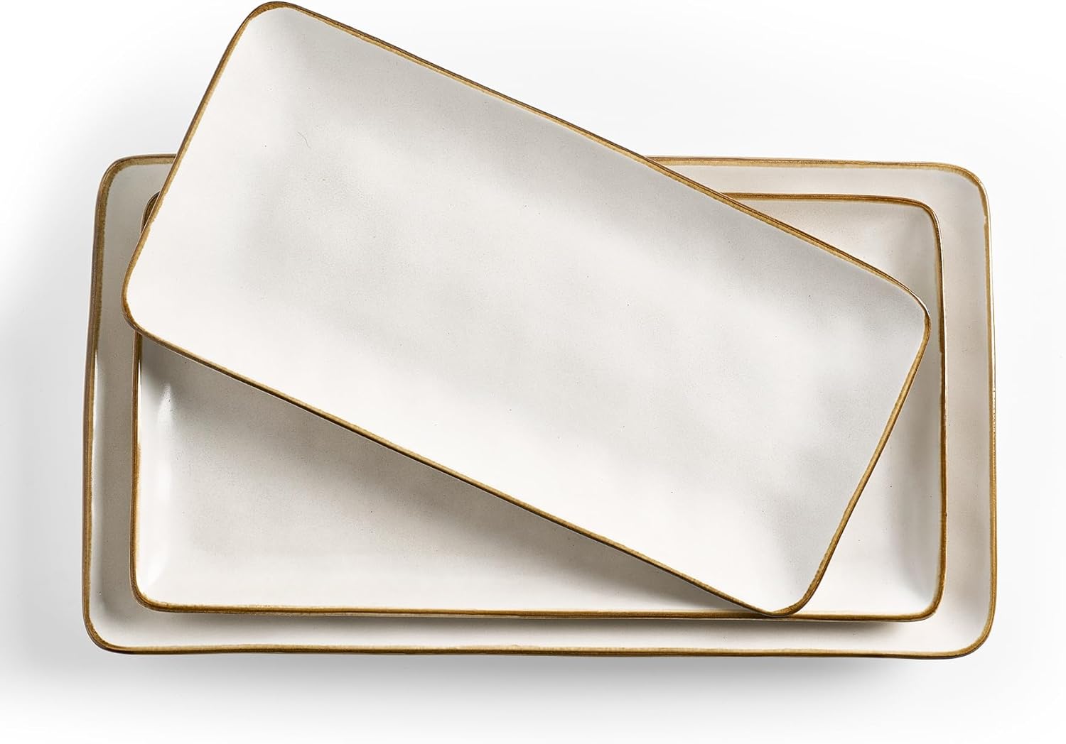 famiware Serving Platter, Rectangular 15.67/14.1/12.6inch Serving Dishes for Entertaining, Microwave Dishwasher Safe, Stoneware Serving Trays for Party, Turkey, Cheese, Ocean Series, Cappuccino White