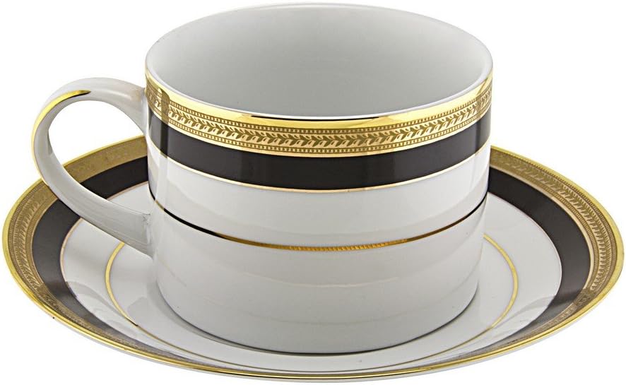 10 Strawberry Street Sahara Black 7" Bread & Butter Plate, Set of 6, White/Black/Gold