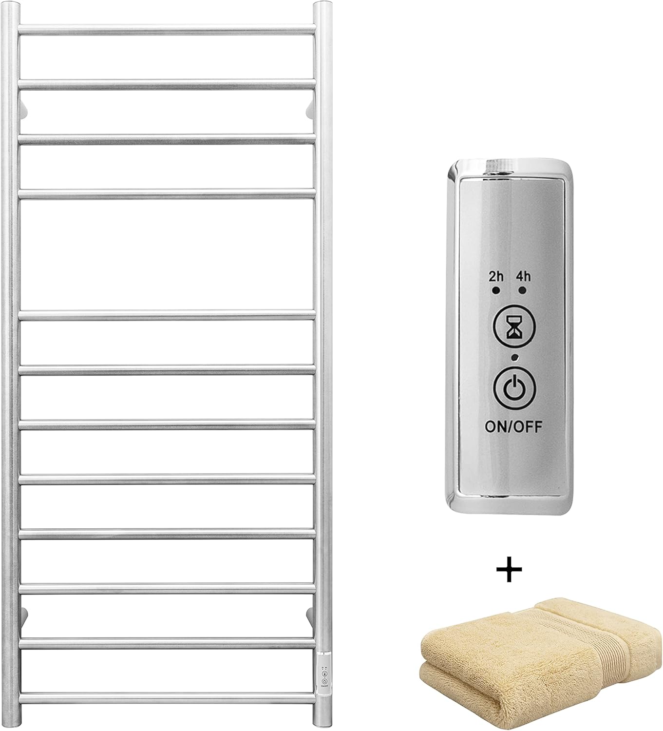KEG Towel Warmer 8 Bars for Bathroom Freestanding or Wall Mounted Bath Towel Heater Plug-in with Built-in Timer Silver