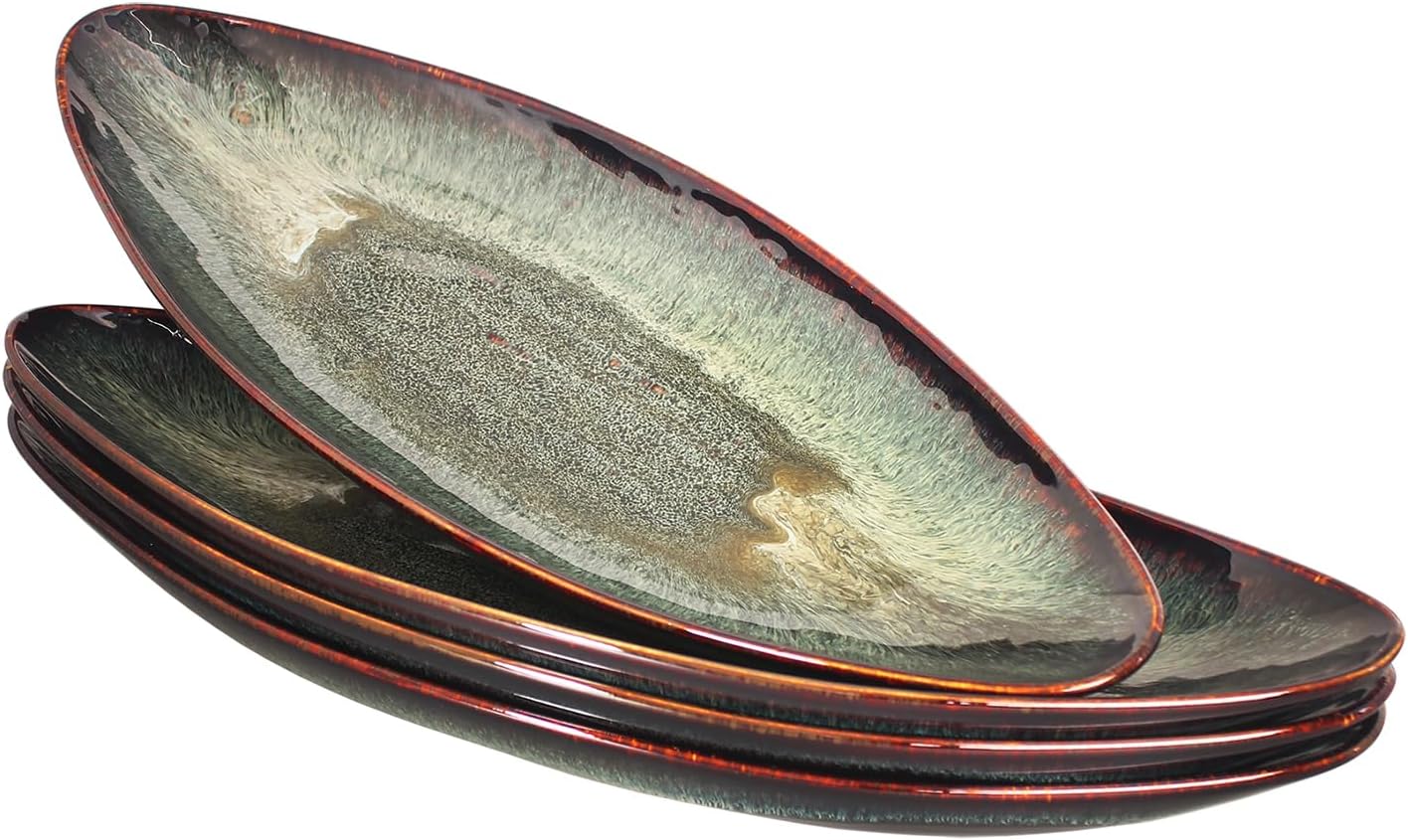 Ceramic Dinner Plates Set of 4, for Bread, Pasta, Salad, sushi - Microwave, Oven and Dishwasher Safe, Scratch Resistant durable Black reactive glaze