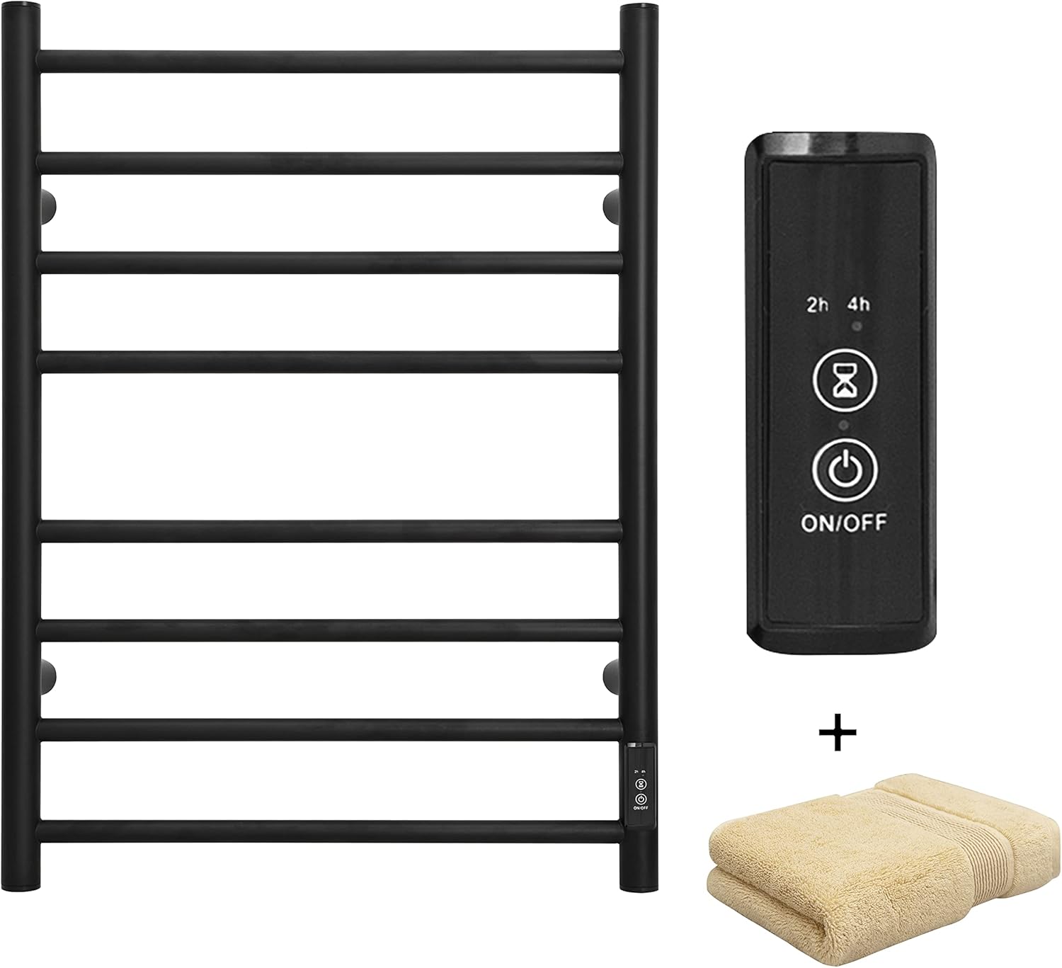 KEG Towel Warmer 8 Bars for Bathroom Freestanding or Wall Mounted Bath Towel Heater Plug-in with Built-in Timer Silver