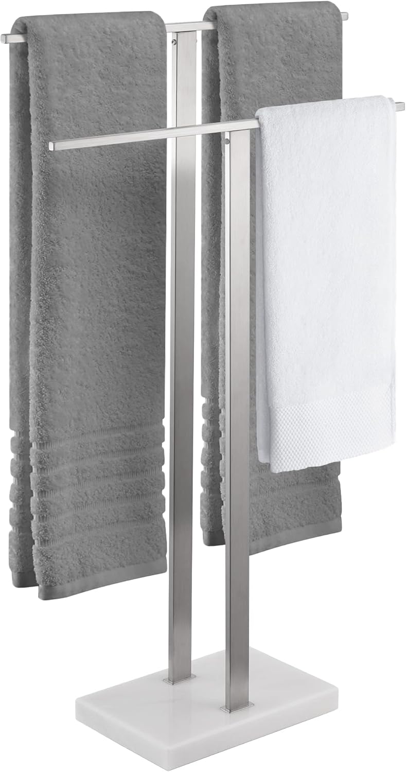 KES Standing Towel Rack with Marble Base, 2-Tier Towel Stand for Bathroom Floor, Upgrade Steady Design, T-Shaped Towel Drying Rack Gold, SUS304 Stainless Steel, Brushed Gold Finish, BTH217-BZ