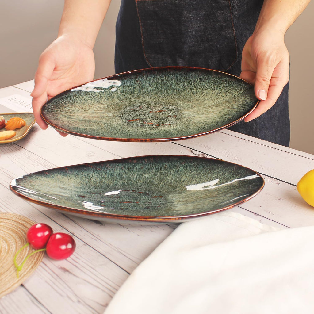 Ceramic Dinner Plates Set of 4, for Bread, Pasta, Salad, sushi - Microwave, Oven and Dishwasher Safe, Scratch Resistant durable Black reactive glaze