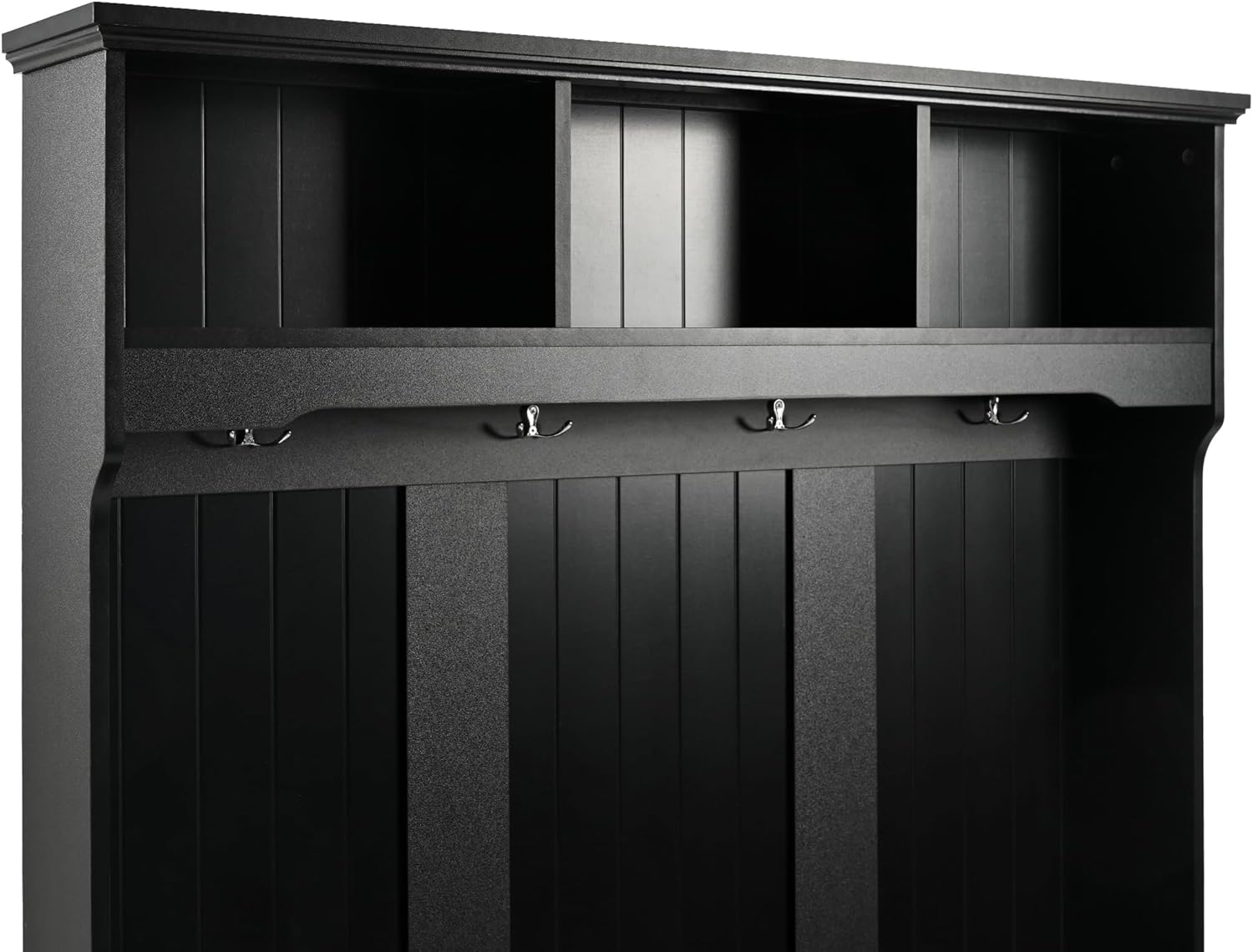 Merax Wood Hall Tree with Shoe Storage Bench for Entryway, 5-in-1 Coat Rack with 4 Hooks and Shelves for Entrance, Hallway Black