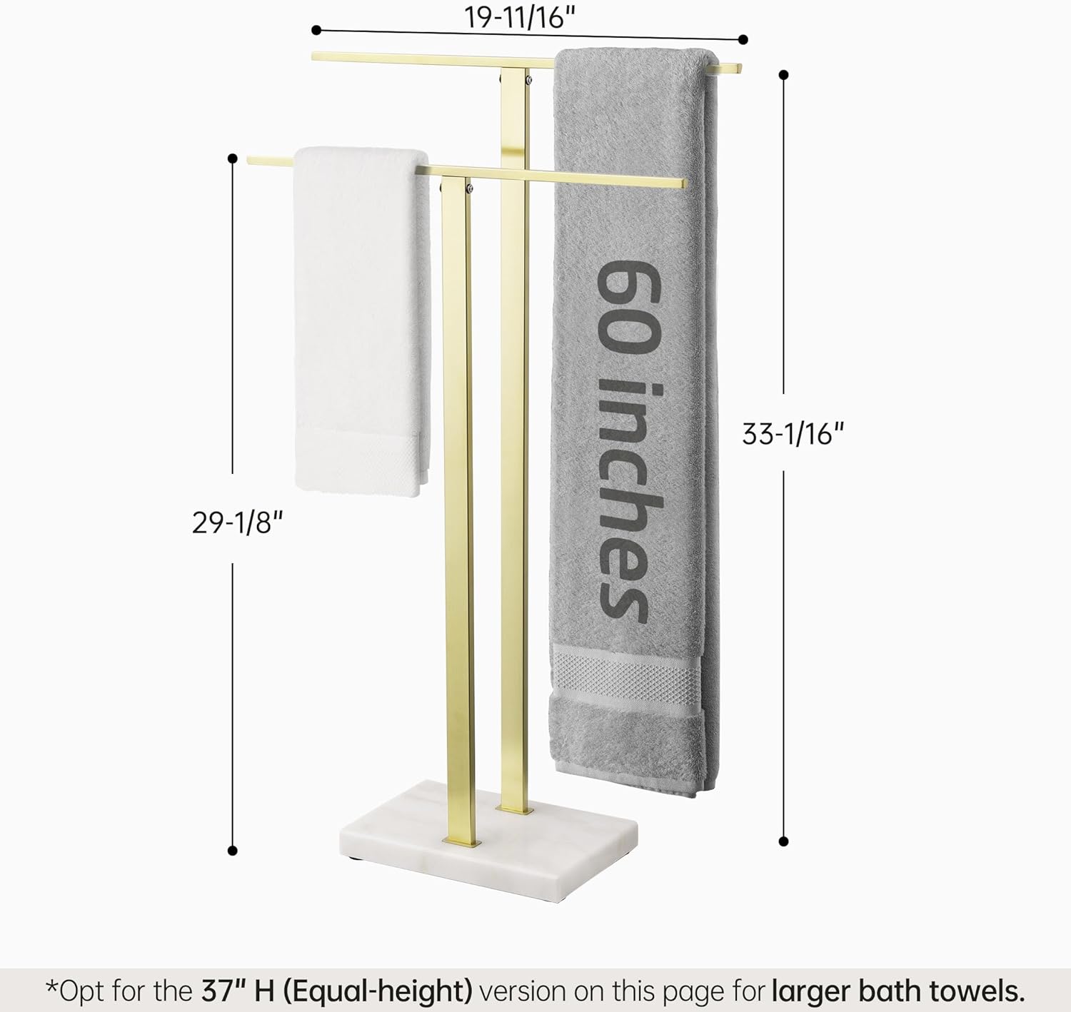 KES Standing Towel Rack with Marble Base, 2-Tier Towel Stand for Bathroom Floor, Upgrade Steady Design, T-Shaped Towel Drying Rack Gold, SUS304 Stainless Steel, Brushed Gold Finish, BTH217-BZ