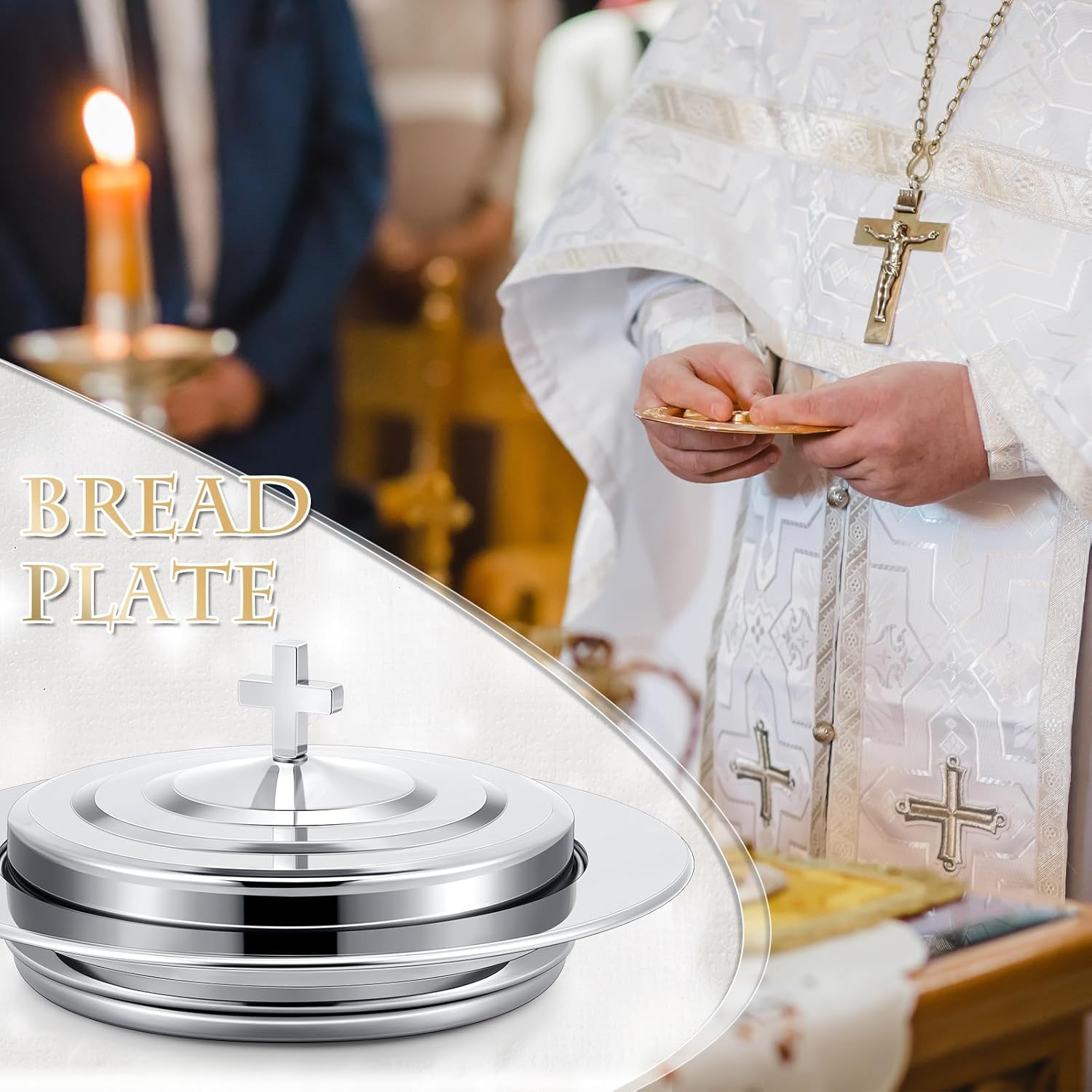 Zhehao 2 Plates Silver Communion Set, Holy Trays with Lid, Stainless Steel Bread Tray Plates for Churches, Holy Communion Tray with Cover, Polished Church Supplies Ware Sets