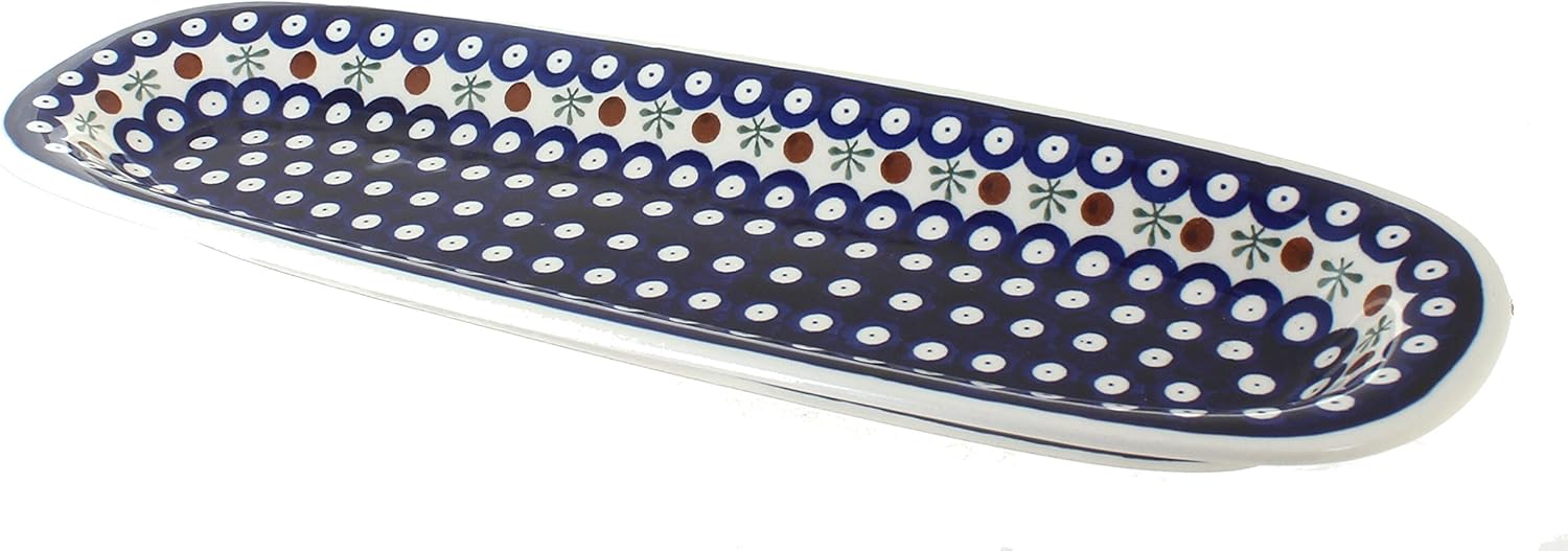 Blue Rose Polish Pottery - Red Floral Butterfly Large Bread Platter - 17.5" Long - Unique Platter for Dinner Parties, Very Durable & Dishwasher Safe