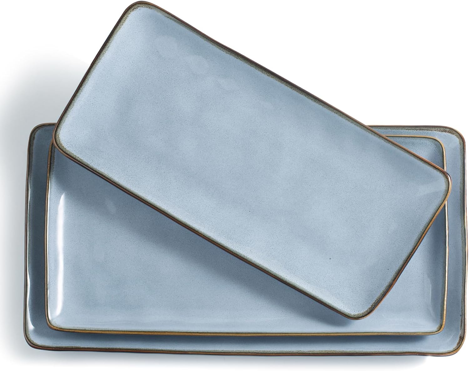 famiware Serving Platter, Rectangular 15.67/14.1/12.6inch Serving Dishes for Entertaining, Microwave Dishwasher Safe, Stoneware Serving Trays for Party, Turkey, Cheese, Ocean Series, Cappuccino White