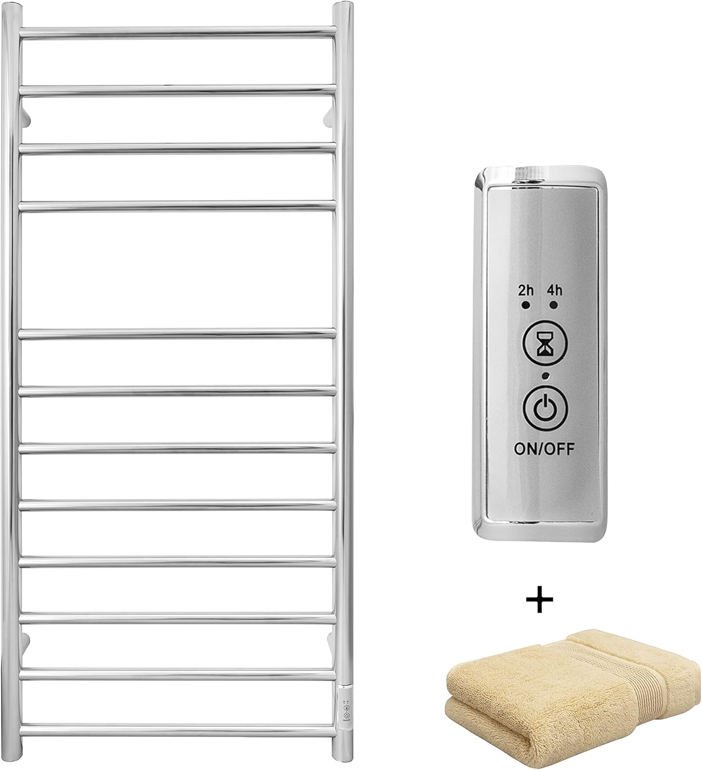 KEG Towel Warmer 8 Bars for Bathroom Freestanding or Wall Mounted Bath Towel Heater Plug-in with Built-in Timer Silver