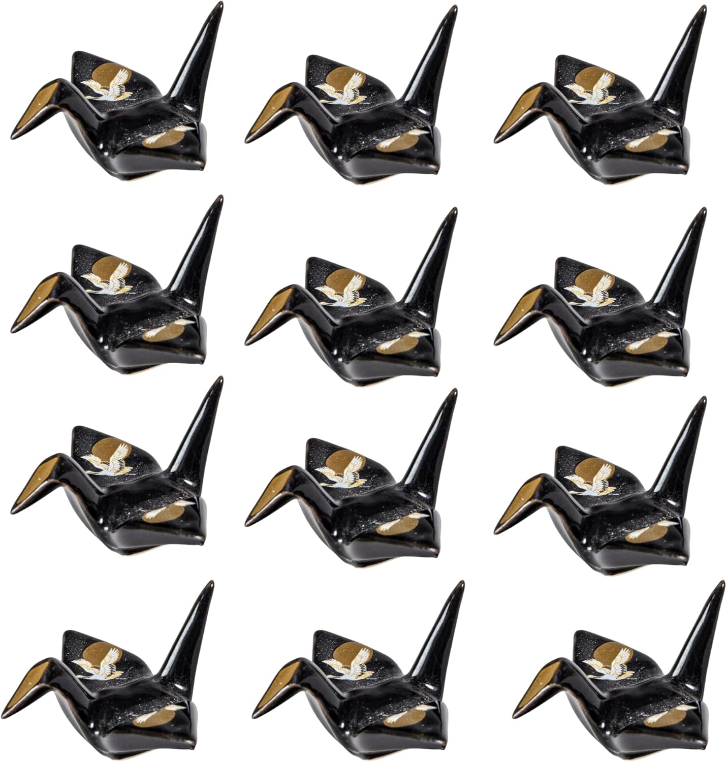 Urban Tokyo Set of 12 Origami Crane Design Porcelain Chopstick Rests Holder, Wedding Favor, Decorative Ornament, Home Table Chopsticks Arrangement Decor (Moon Crane Black)