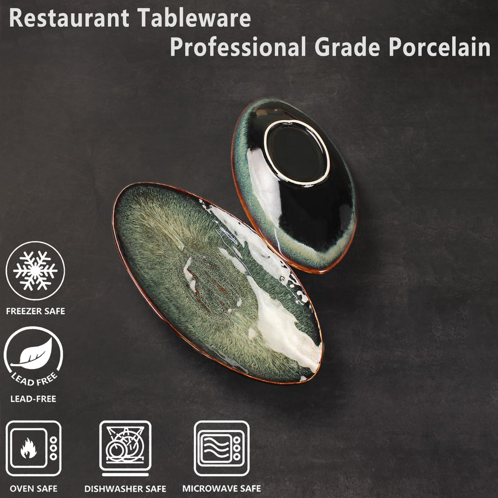 Ceramic Dinner Plates Set of 4, for Bread, Pasta, Salad, sushi - Microwave, Oven and Dishwasher Safe, Scratch Resistant durable Black reactive glaze