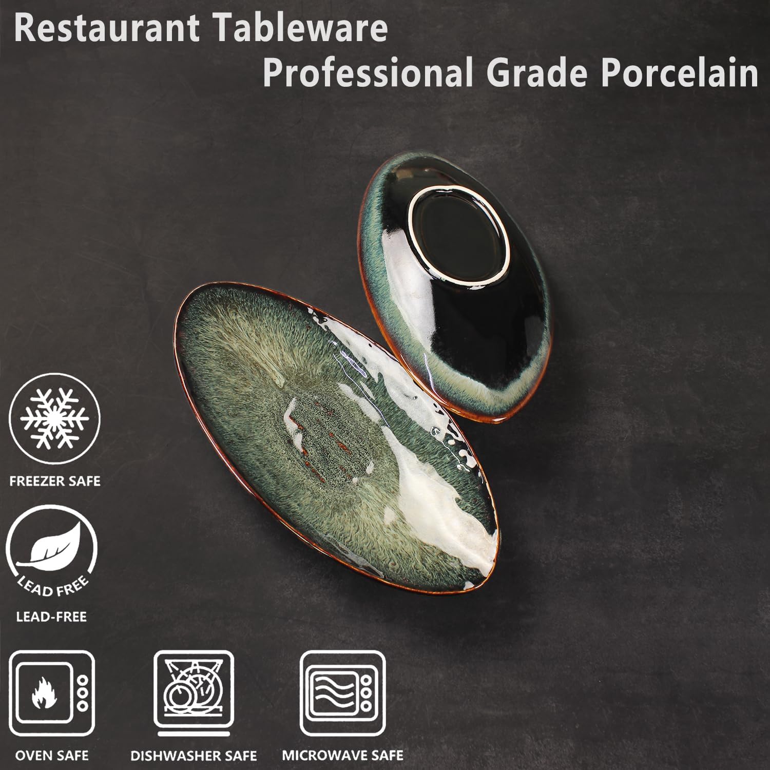 Ceramic Dinner Plates Set of 4, for Bread, Pasta, Salad, sushi - Microwave, Oven and Dishwasher Safe, Scratch Resistant durable Black reactive glaze