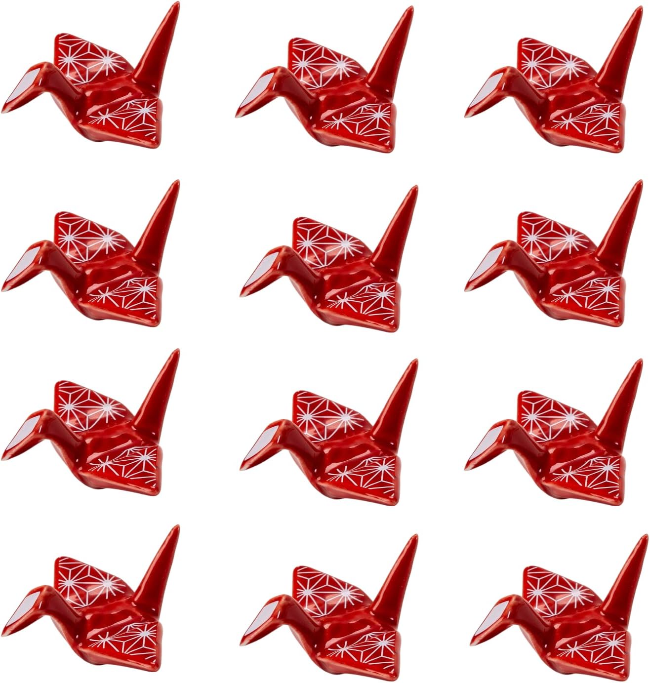 Urban Tokyo Set of 12 Origami Crane Design Porcelain Chopstick Rests Holder, Wedding Favor, Decorative Ornament, Home Table Chopsticks Arrangement Decor (Moon Crane Black)