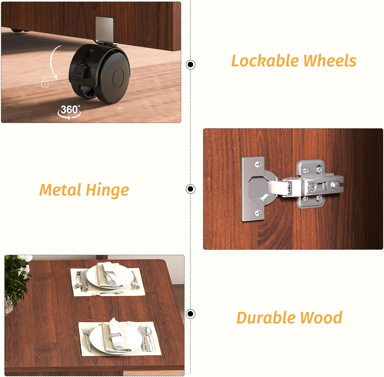 Folding Dining Table with Wall Mounted Sideboard, Expandable Dining Table with Wheels, Entryway Table with Charging Station, Kitchen Table for Small Spaces (Walnut)