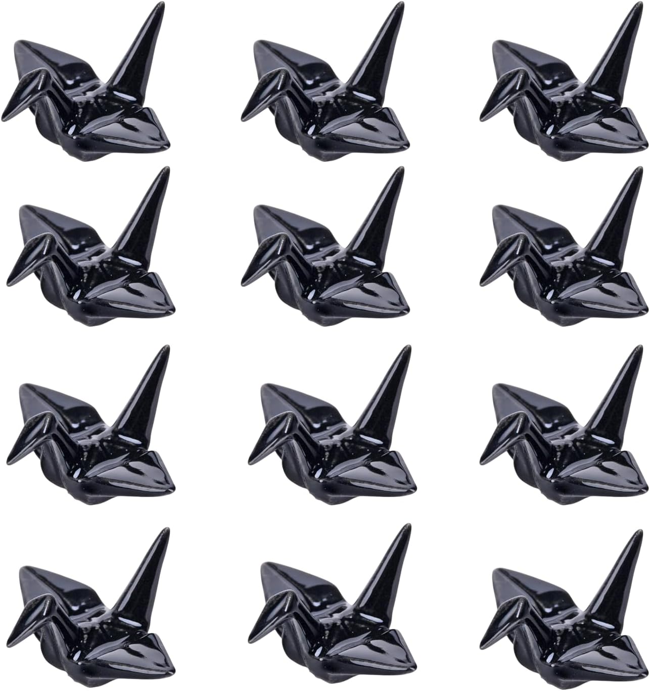 Urban Tokyo Set of 12 Origami Crane Design Porcelain Chopstick Rests Holder, Wedding Favor, Decorative Ornament, Home Table Chopsticks Arrangement Decor (Moon Crane Black)