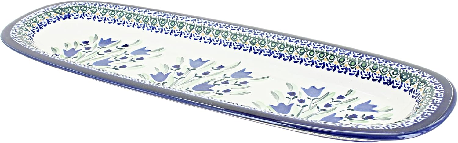 Blue Rose Polish Pottery - Red Floral Butterfly Large Bread Platter - 17.5" Long - Unique Platter for Dinner Parties, Very Durable & Dishwasher Safe