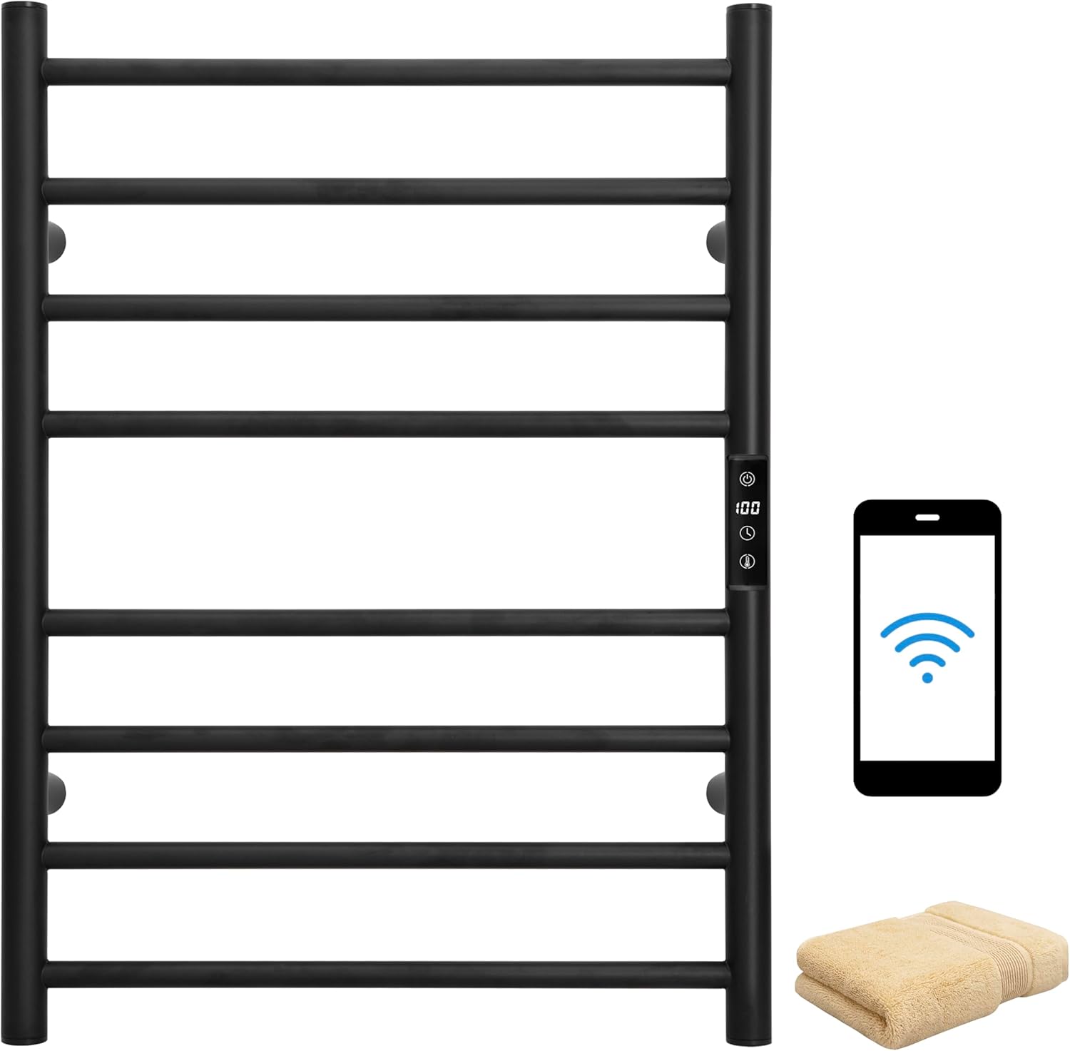 KEG Towel Warmer 8 Bars for Bathroom Freestanding or Wall Mounted Bath Towel Heater Plug-in with Built-in Timer Silver