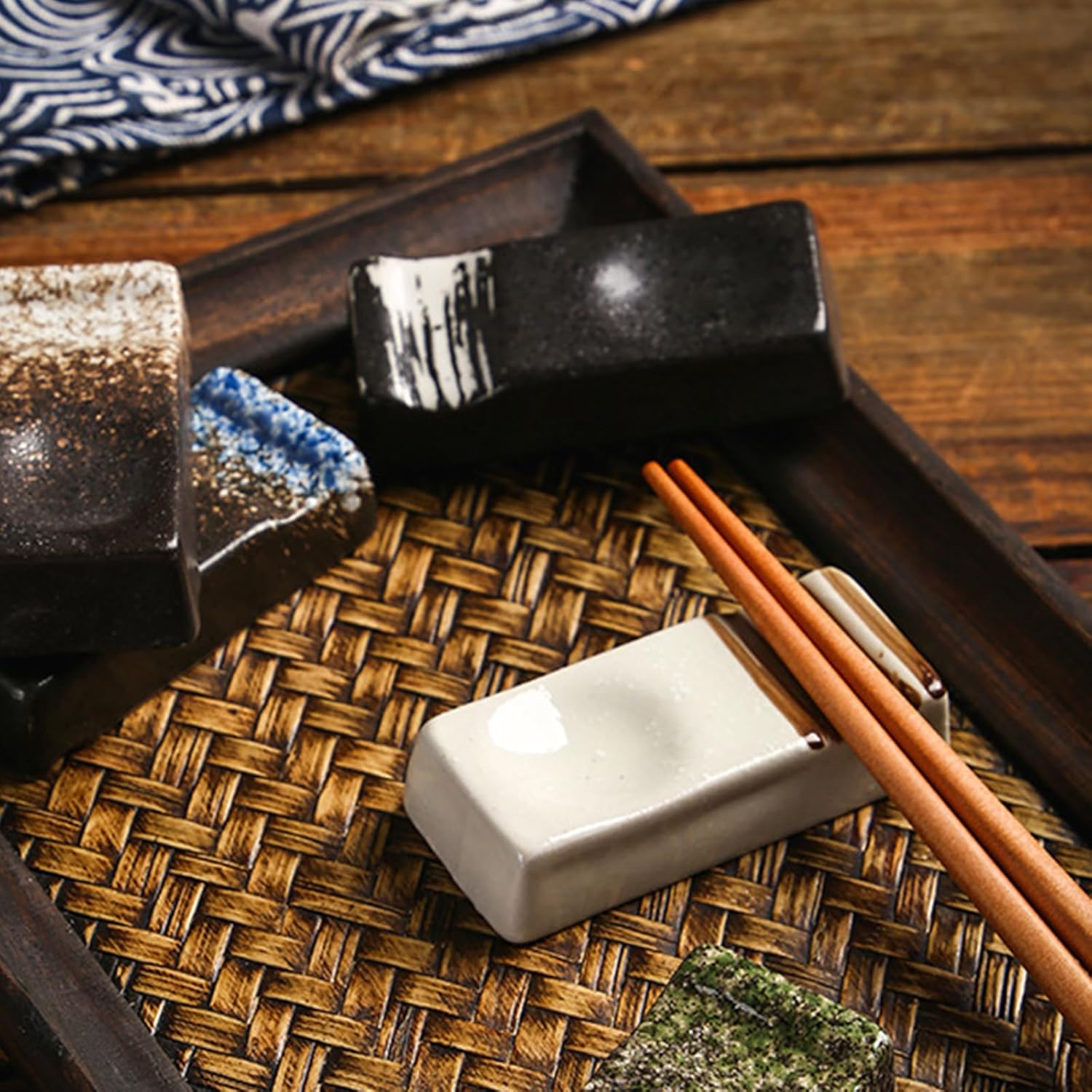 LIFKOME 4pcs Ceramics Chopsticks Rests Hand Painted Japanese Style Chopsticks Holder Spoon Forks Chopsticks Rests Rack Ceramic Chopstick Stand Rest Rack Spoon Fork Knife Holder Set
